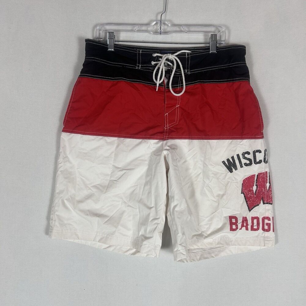 Wisconsin Badgers Swim Trunks Mens Large GIII Carl Banks Colorblock Drawstring